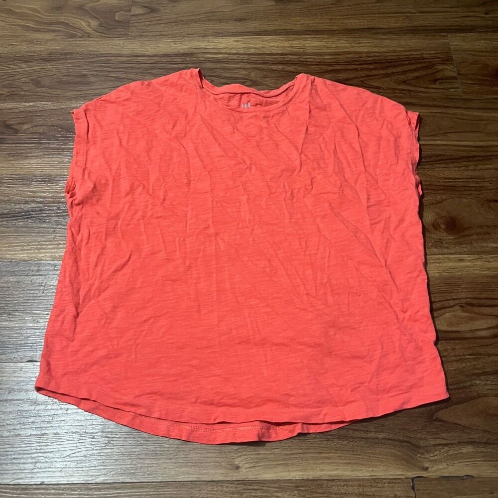J. Jill Cotton Slub Tee Cap Sleeves Crew Neck Coral Womens Sz MP Medium Petite